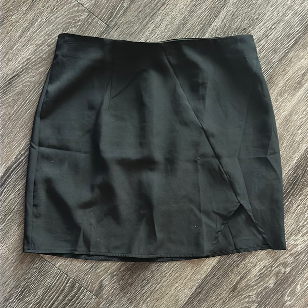 Black High Waisted Mini Pencil Skirt Asymmetrical Design